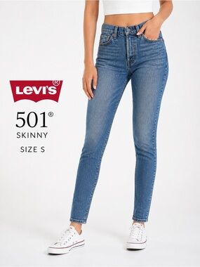 Levi’s 501 Skinny Jeans Size S Blue Wash Button Fly Classic Denim